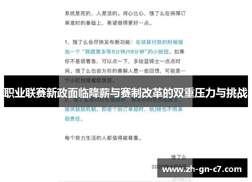 职业联赛新政面临降薪与赛制改革的双重压力与挑战