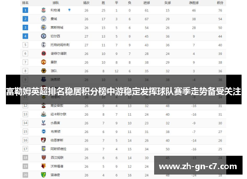 富勒姆英超排名稳居积分榜中游稳定发挥球队赛季走势备受关注